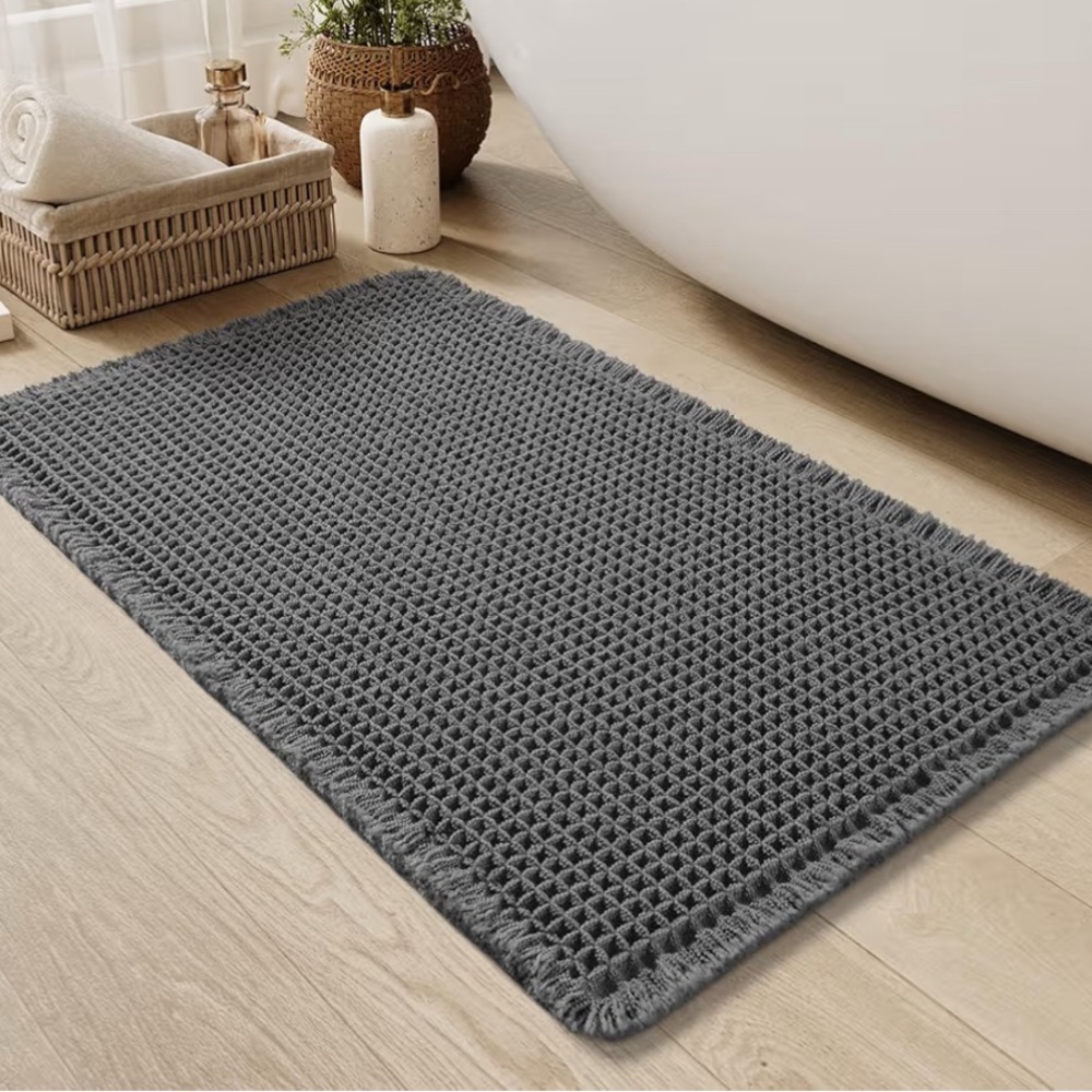 Gray Waffle Non Slip Bath Mat